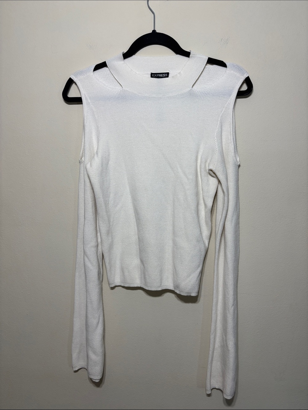 Express White Cold-Shoulder Knit Top